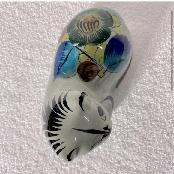 Vintage Tonala Mexico Folk Art Grey Painted Ceramic Cat Statue - Picture 3 of 16